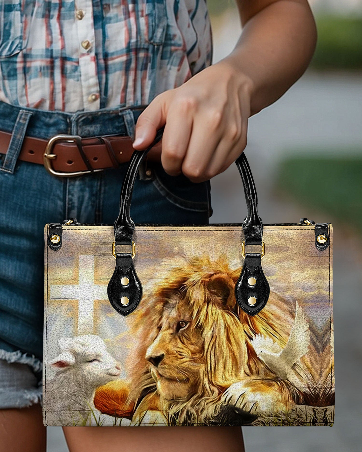 Lion Cross Lamb Leather Handbag - Yhdu3008244