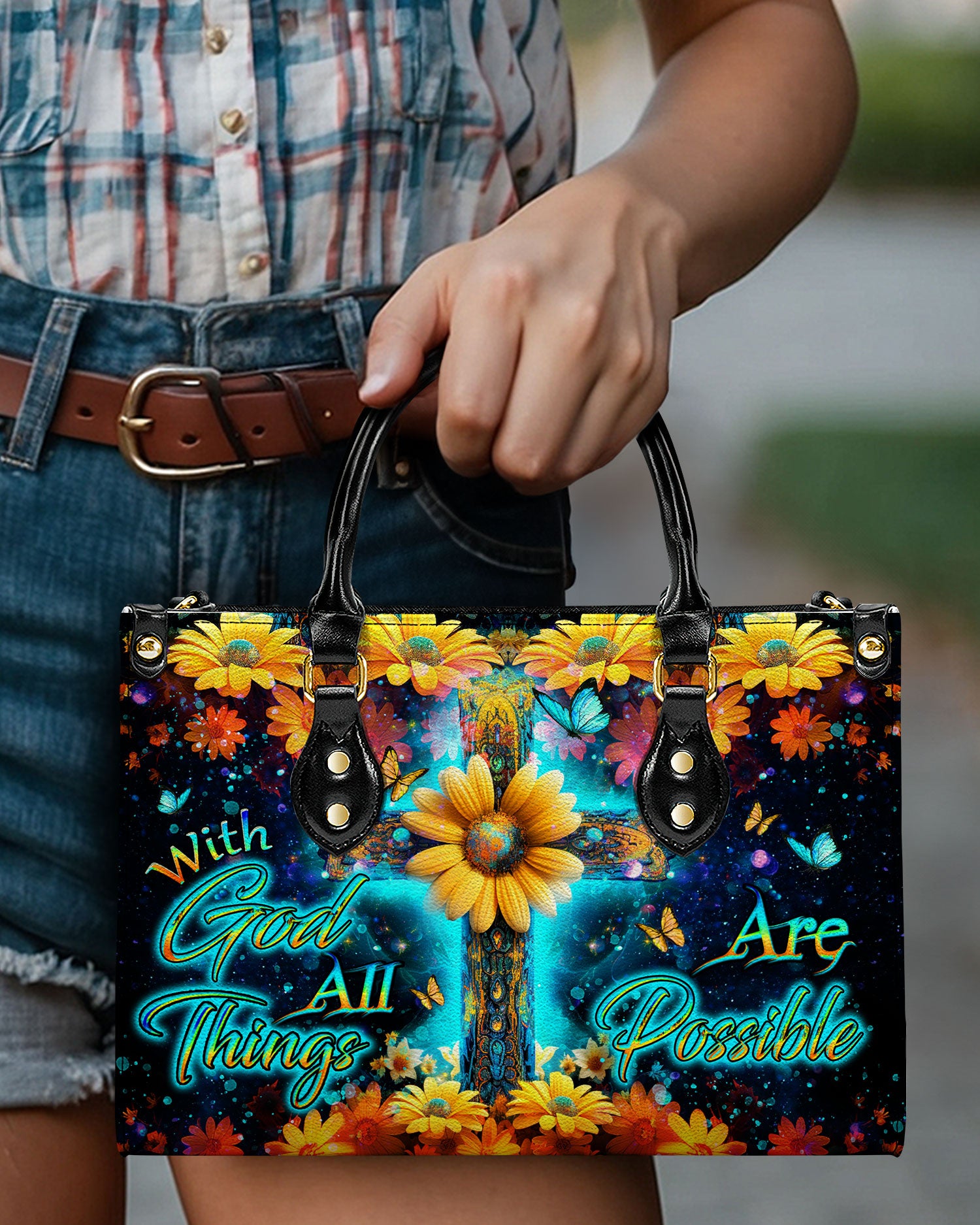 With God All Things Are Possible Leather Handbag - Yhdu2308244