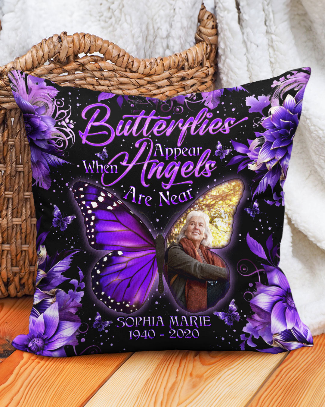 Personalized When Butterflies Appear Angels Are Near Pillow  - Tlno0701251