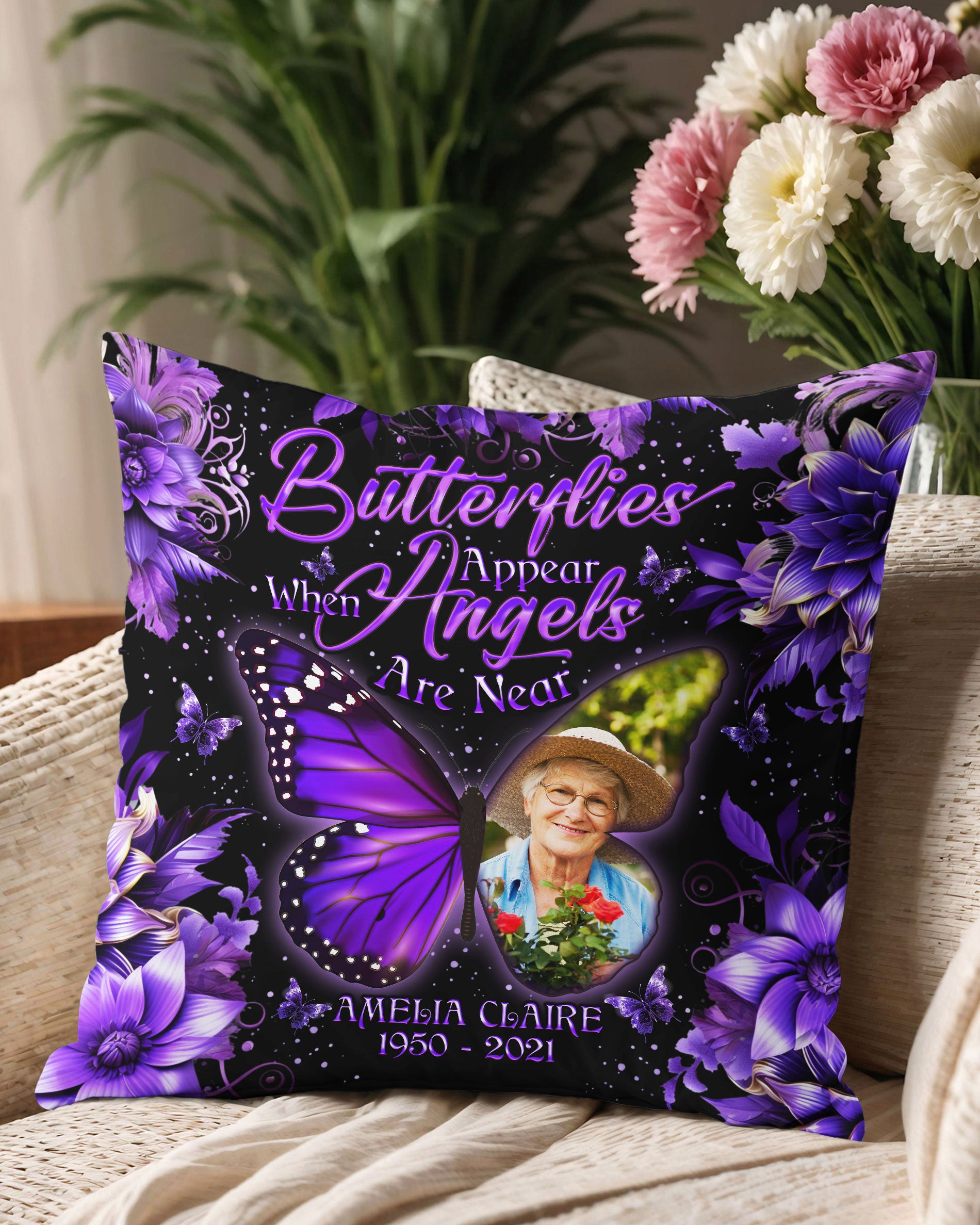 Personalized When Butterflies Appear Angels Are Near Pillow  - Tlno0701251