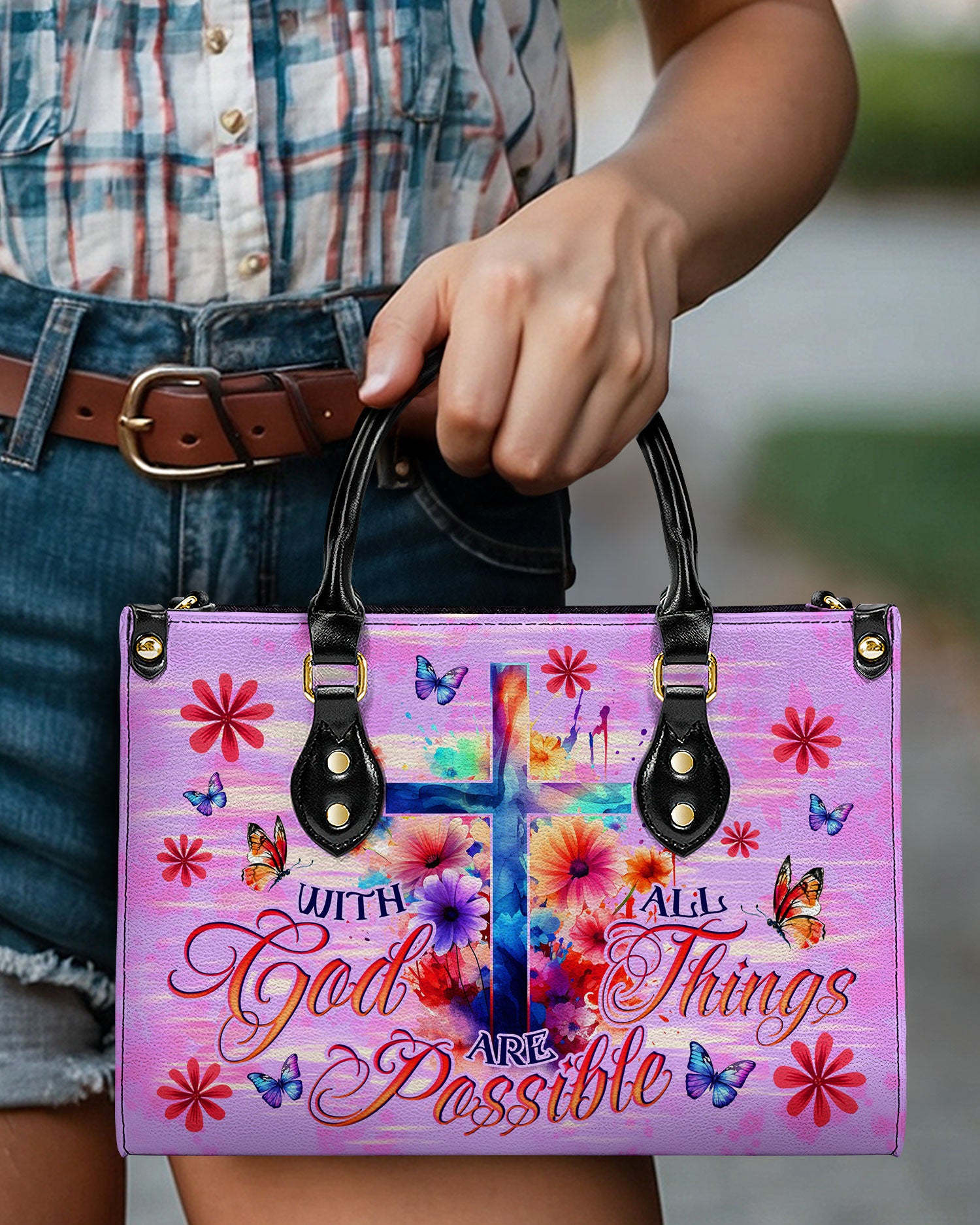 With God All Things Are Possible Leather Handbag - Tlno1006243