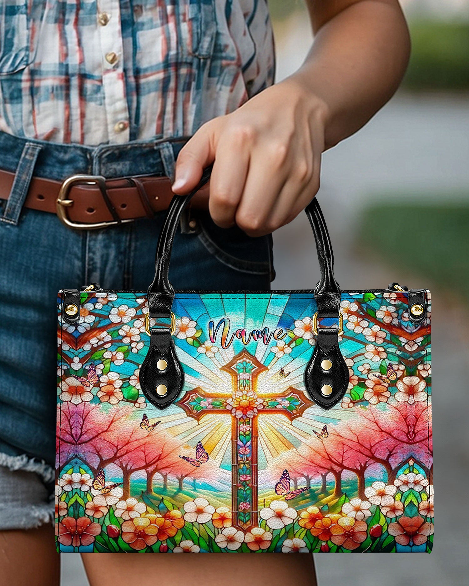 Stained Glass Cross Leather Handbag - Yhlt1706244