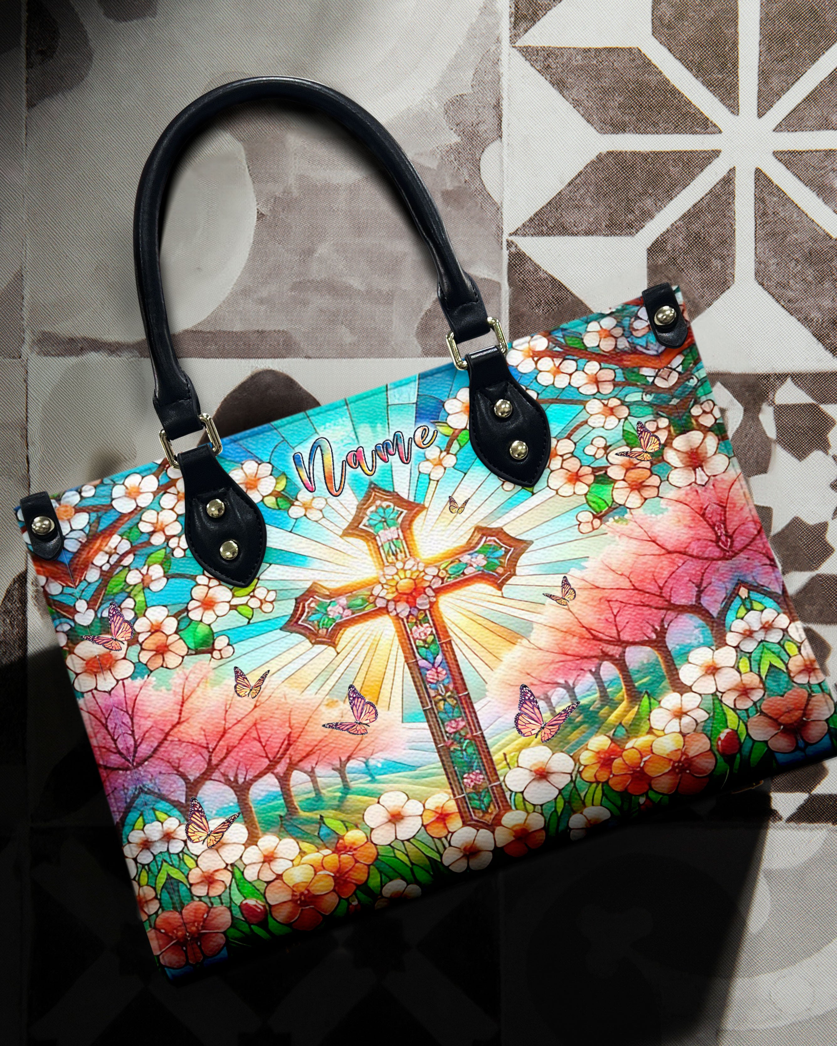 Stained Glass Cross Leather Handbag - Yhlt1706244