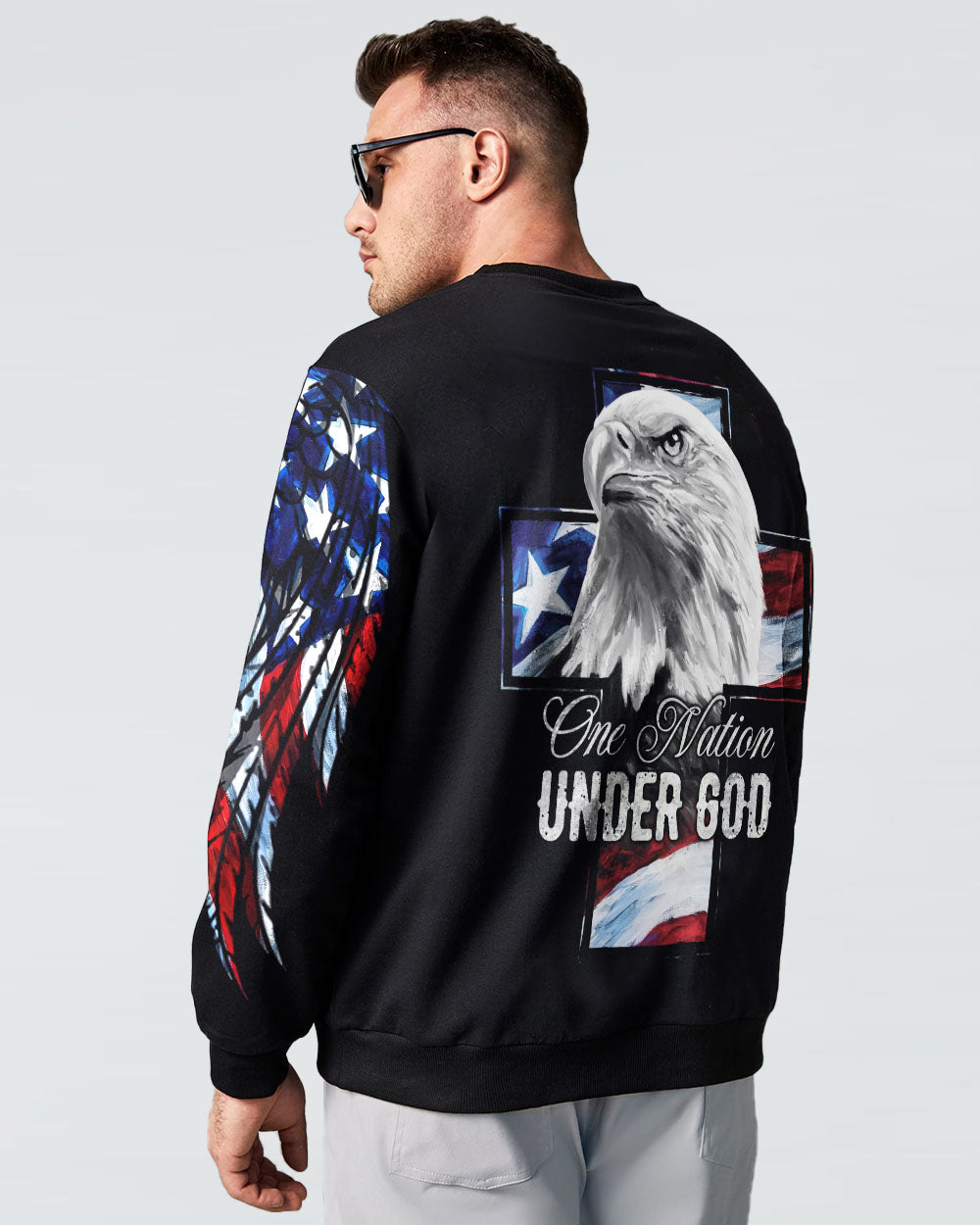 One Nation Under God Eagle Painting Cross Men's Christian Sweatshirt