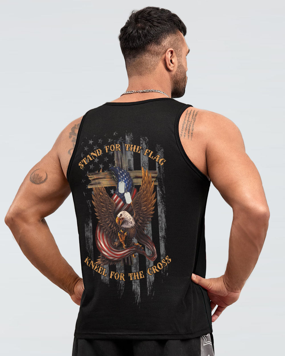 Stand For The Flag Kneel For The Cross Eagle Flag Cross Men's Christian Tanks