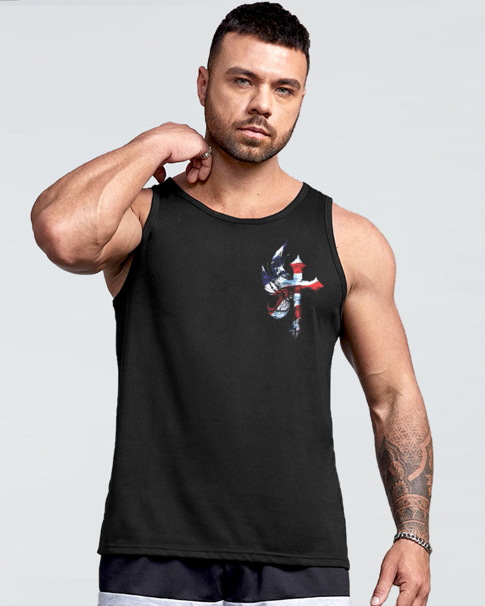 One Nation Under God Eagle Painting Cross Men's Christian Tanks