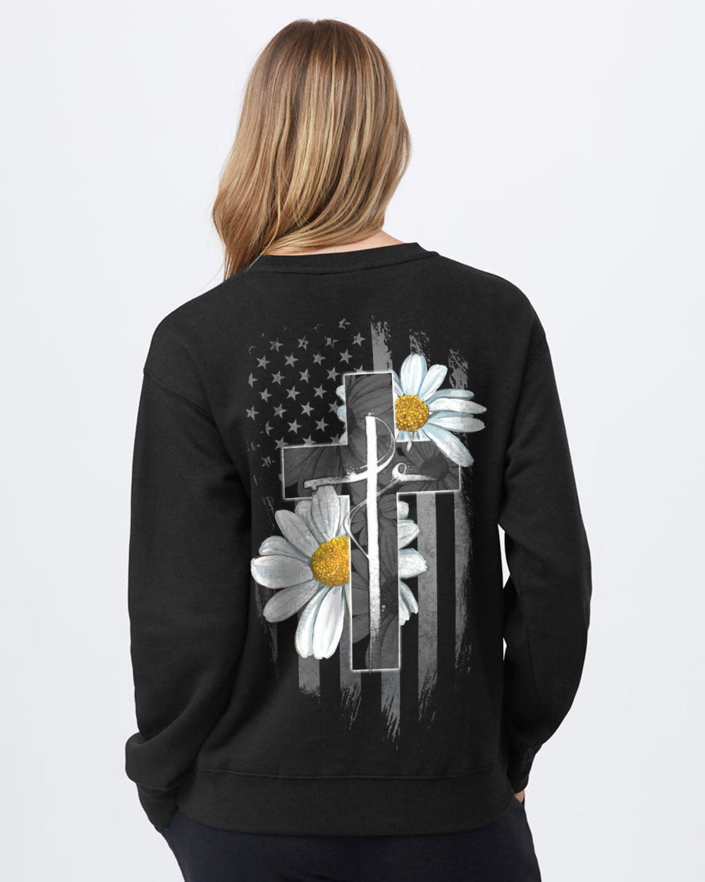 Fé Daisy Cross Flag Women's Christian Sweatshirt