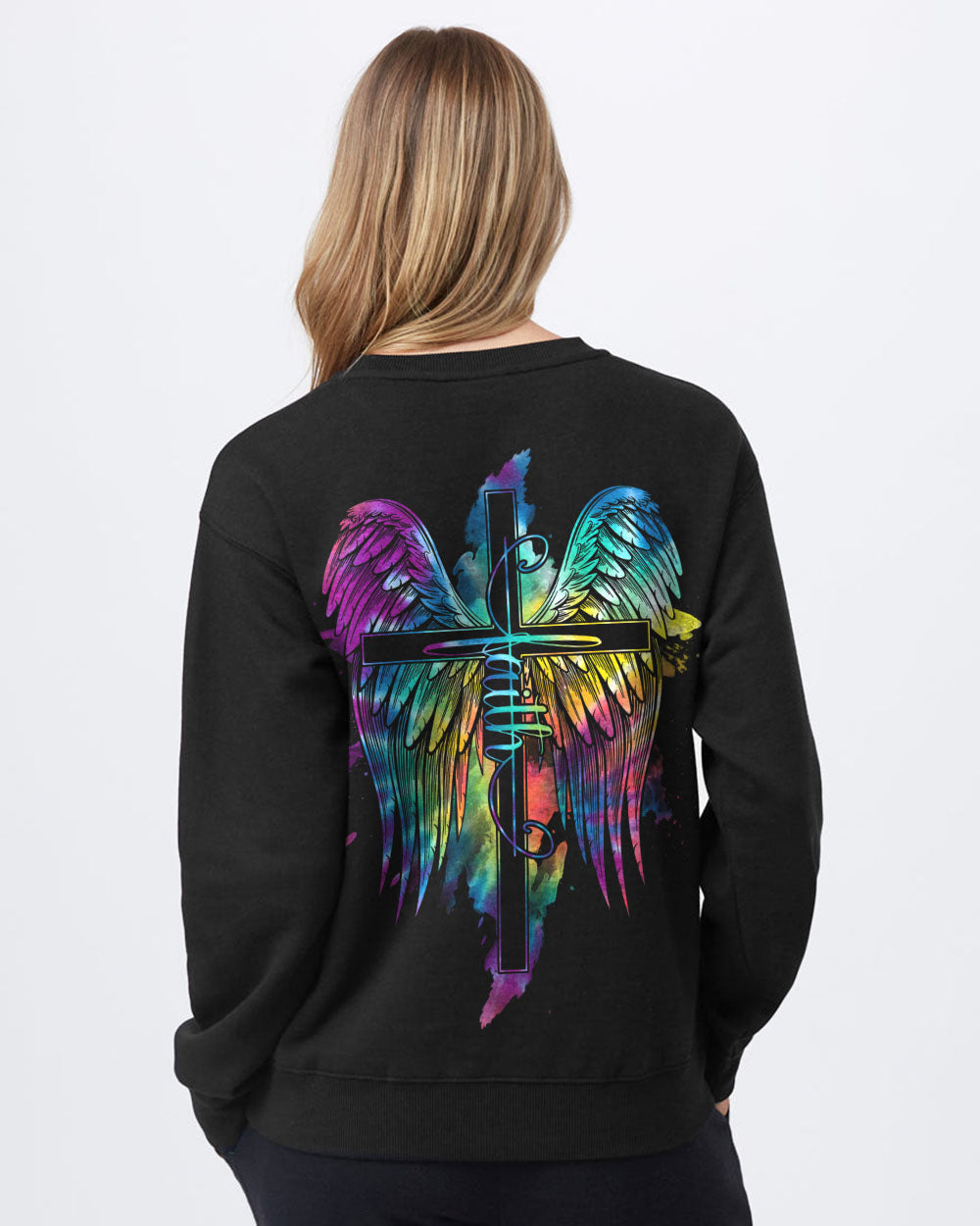 Faith Watercolor Wings Tiedye Women's Christian Sweatshirt