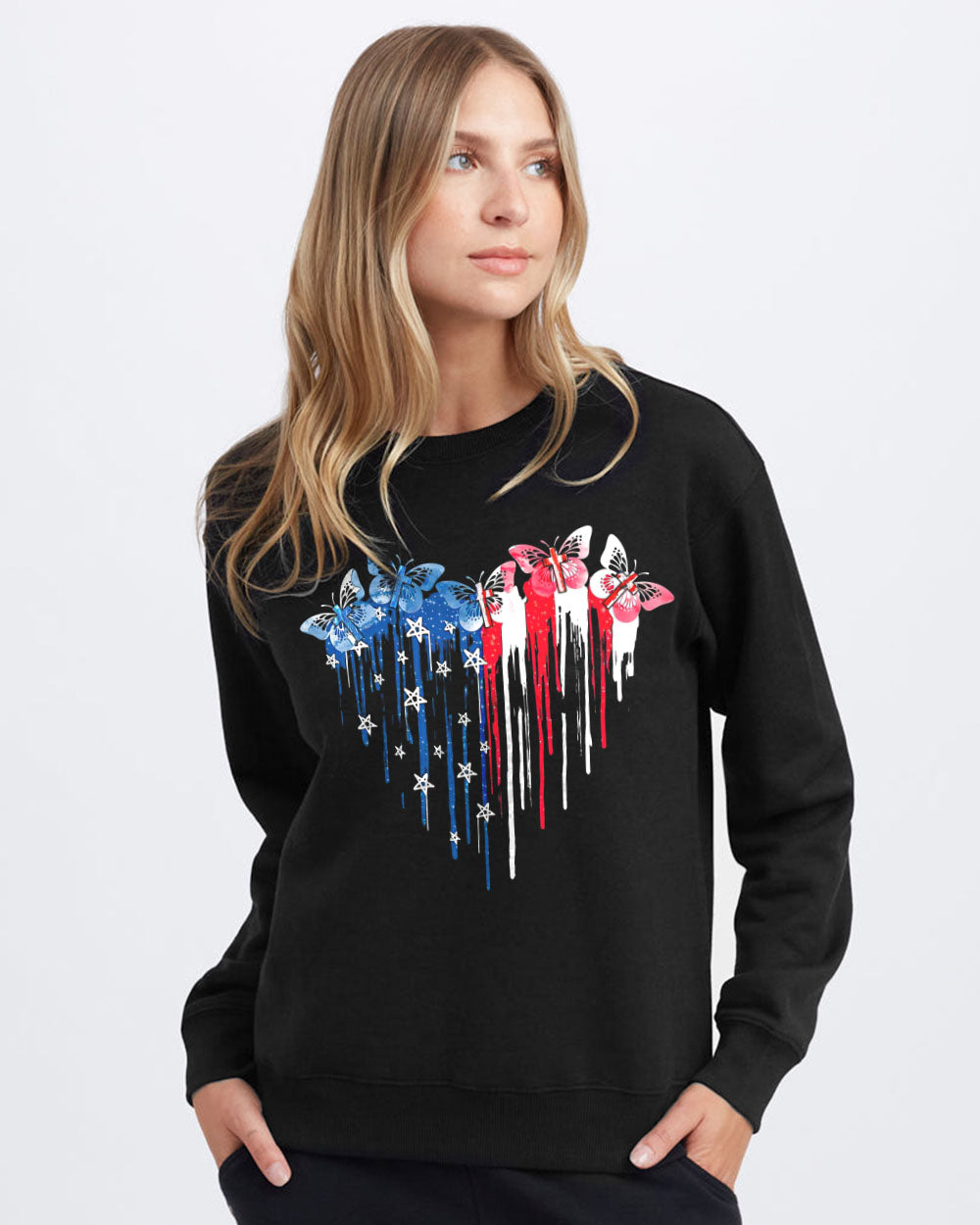 Butterfly Cross Melt Heart Flag Women's Christian Sweatshirt