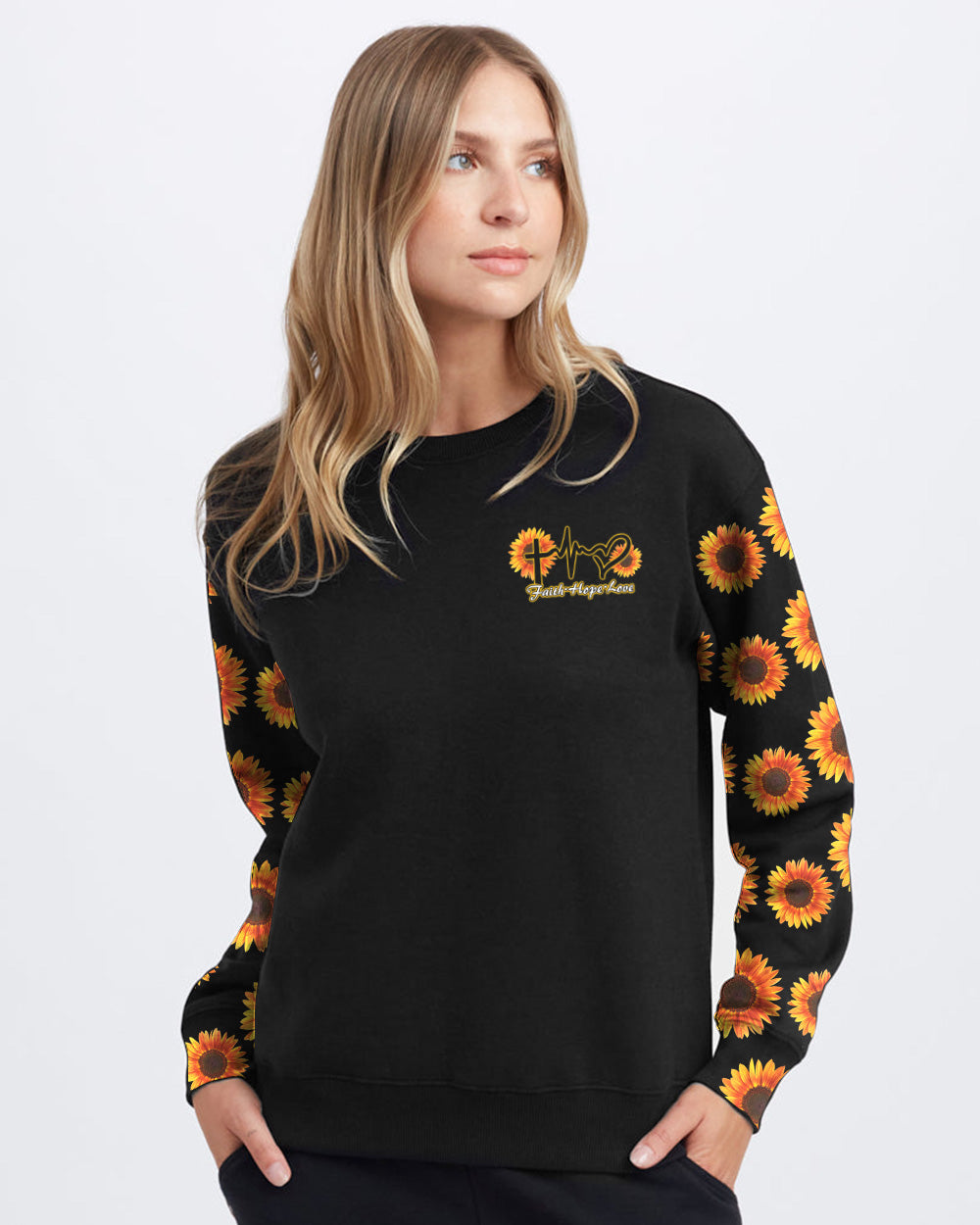 Sunflower Faith Cross Light Wings Women's Christian Sweatshirt