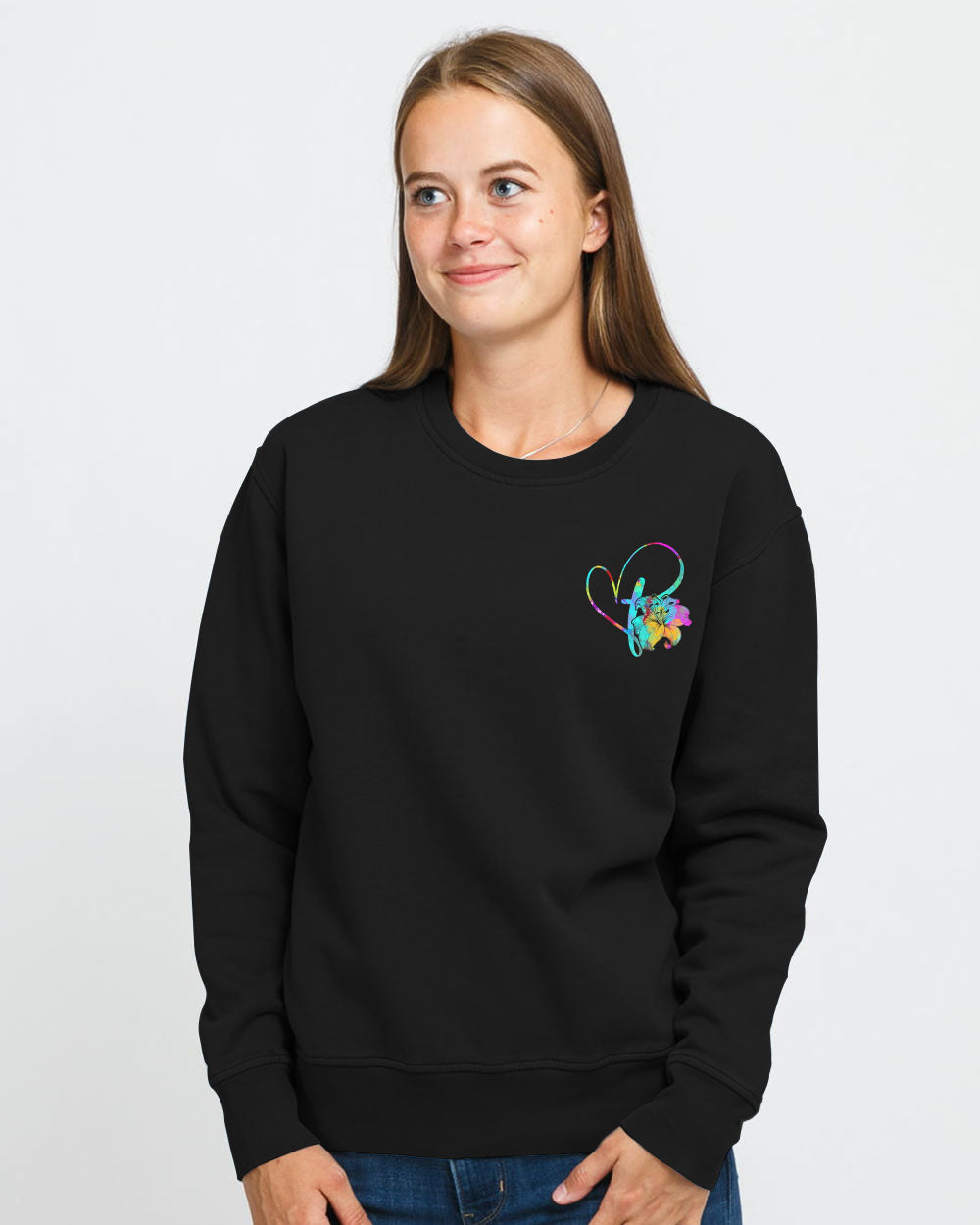 Cross With Lilies Colorful Watercolor Women's Christian Sweatshirt