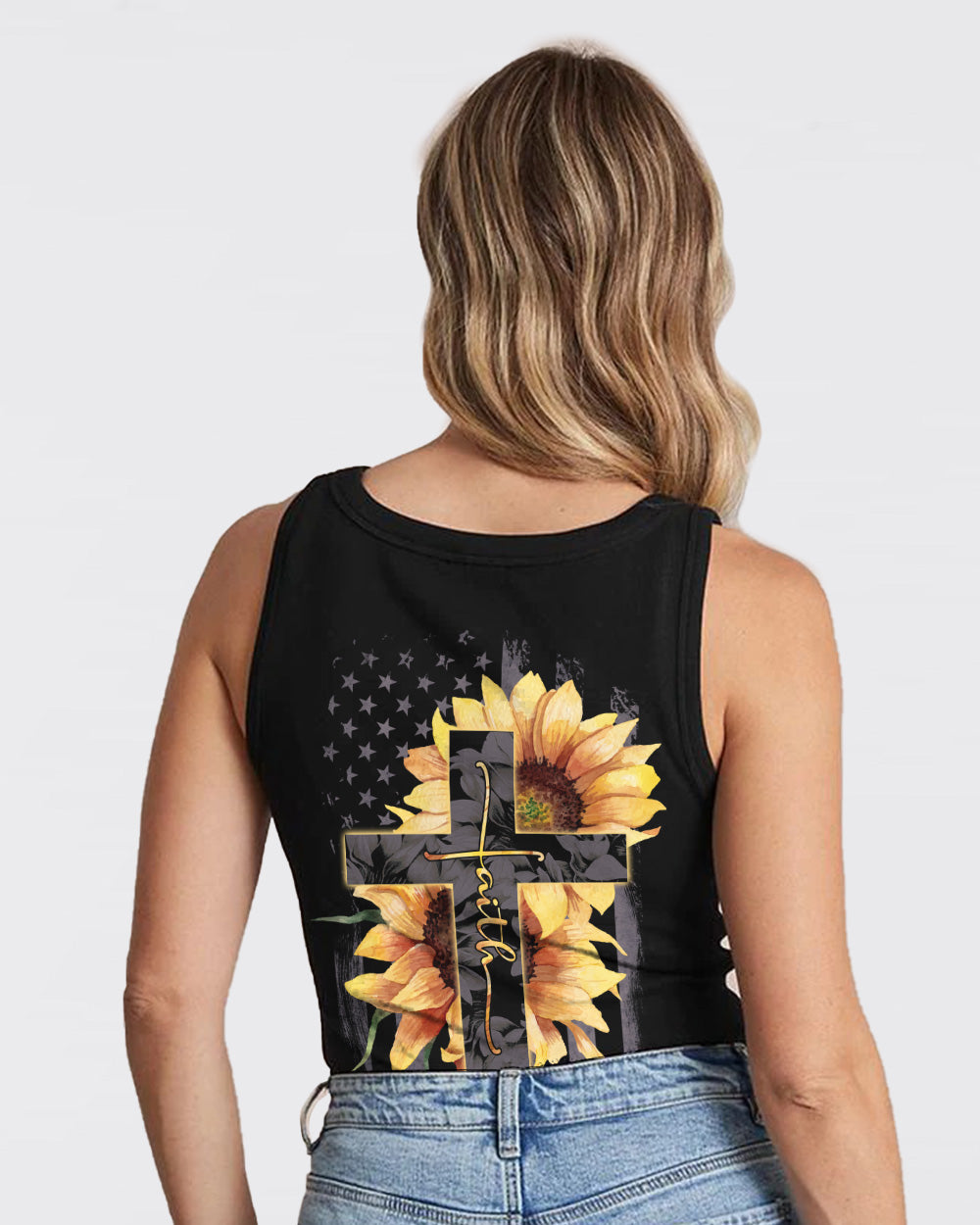 Cross Faith Sunflower Flag Women's Christian Tanks