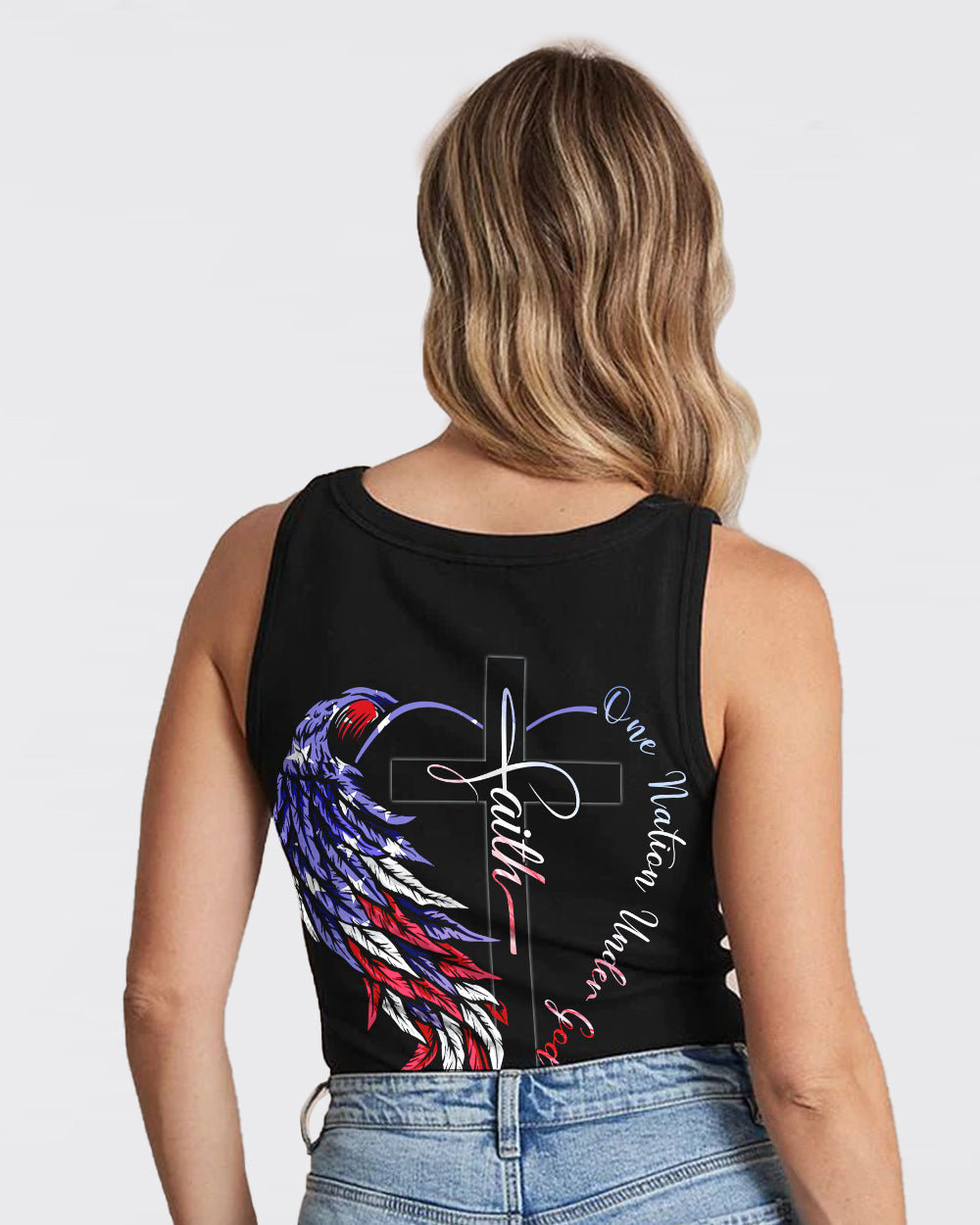 One Nation Under God Heart Wings Women's Christian Tanks