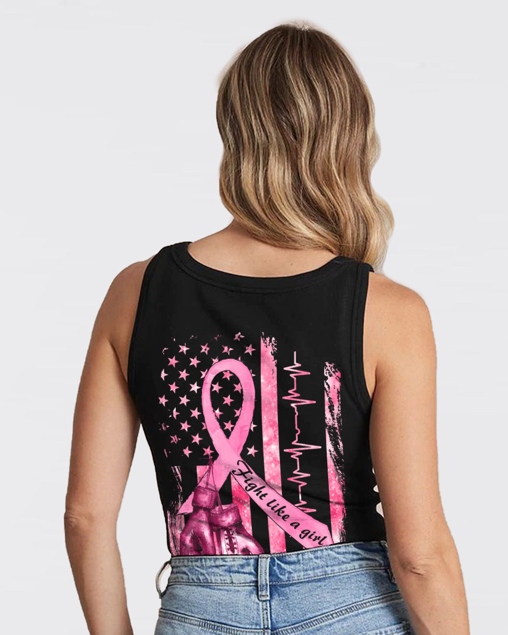 Fight Like A Girl Ribbon Flag Women's Breast Cancer Awareness Tanks