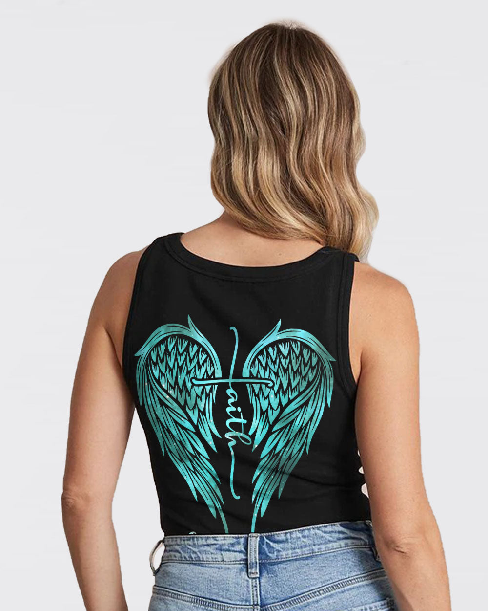 Faith Over Fear Wings Women's Ovarian Cancer Awareness Tanks