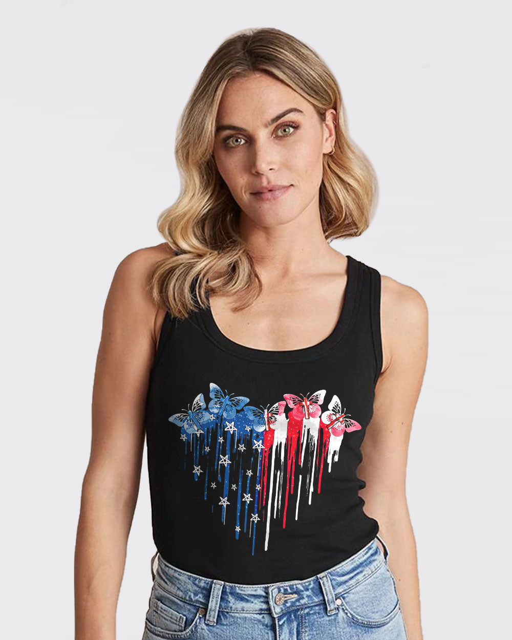 Butterfly Cross Melt Heart Flag Women's Christian Tanks