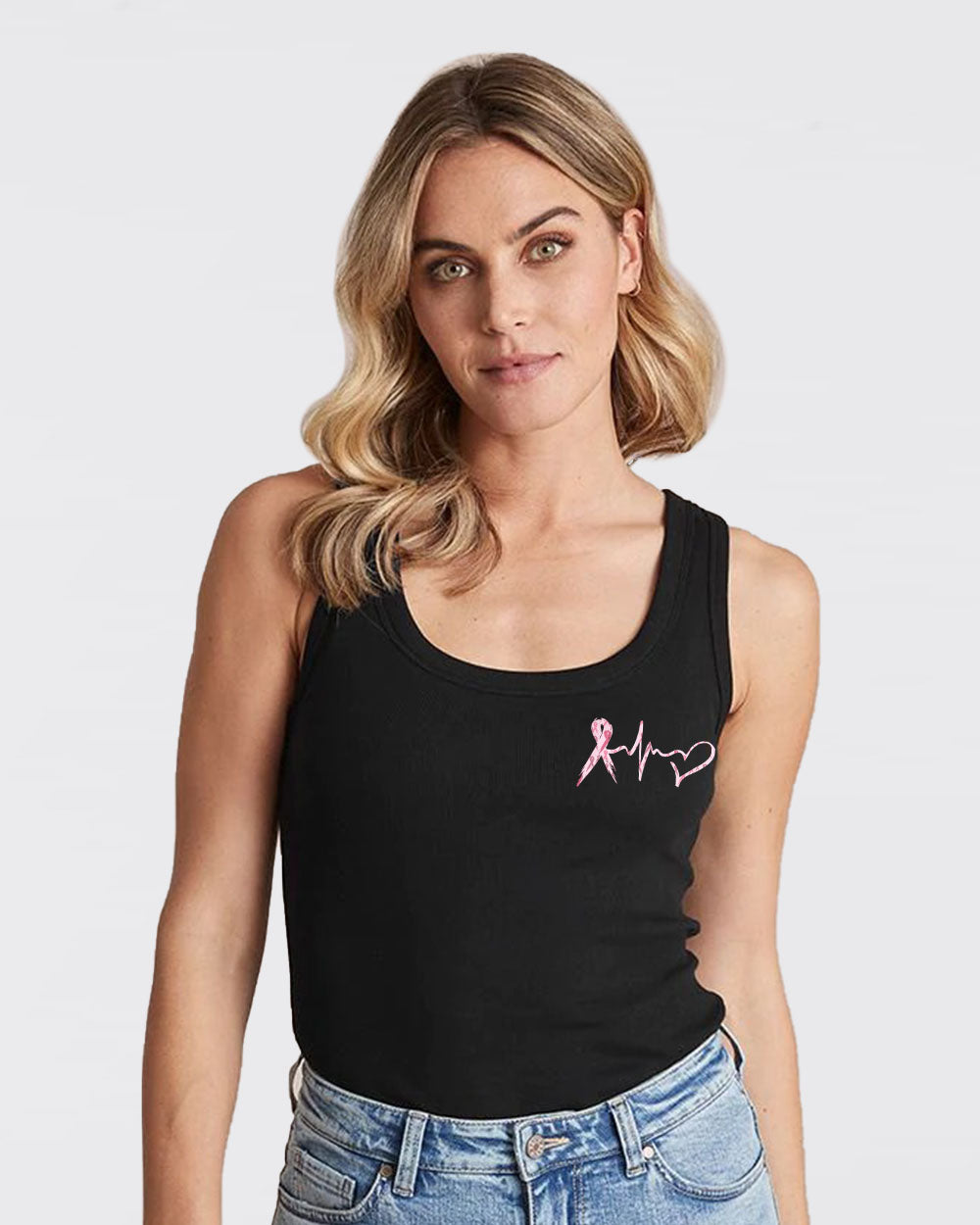 In This Family No One Fights Alone Pink Ribbon Flag Women's Breast Cancer Awareness Tanks