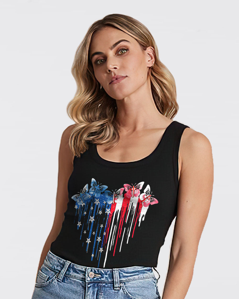 Butterfly Cross Melt Heart Flag Women's Christian Tanks