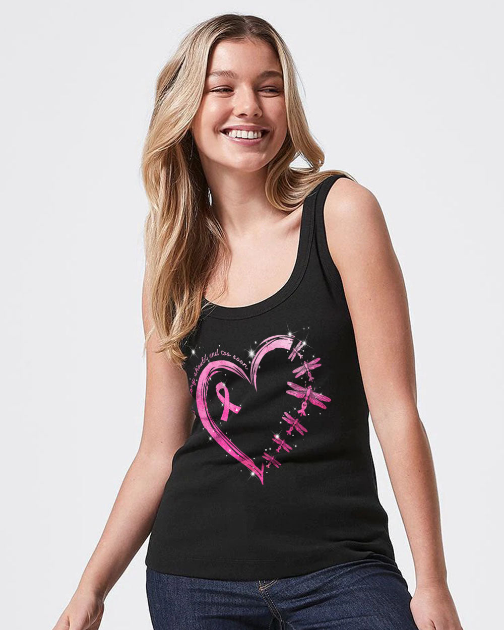 Fight Flag Dragonfly Heart Women's Breast Cancer Awareness Tanks