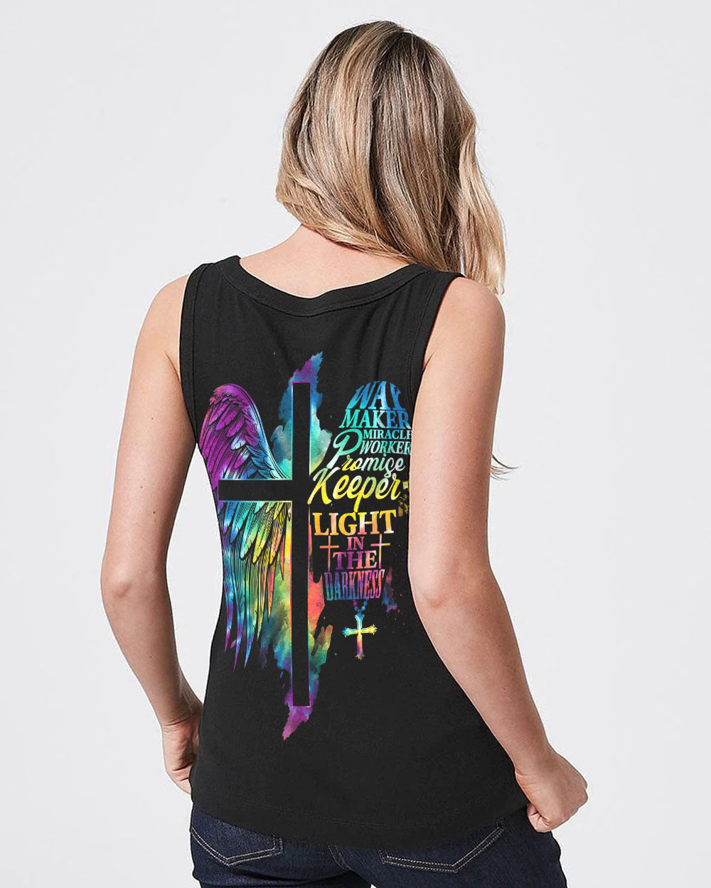 Way Maker Miracle Worker Cross Half Wings Women's Christian Tanks