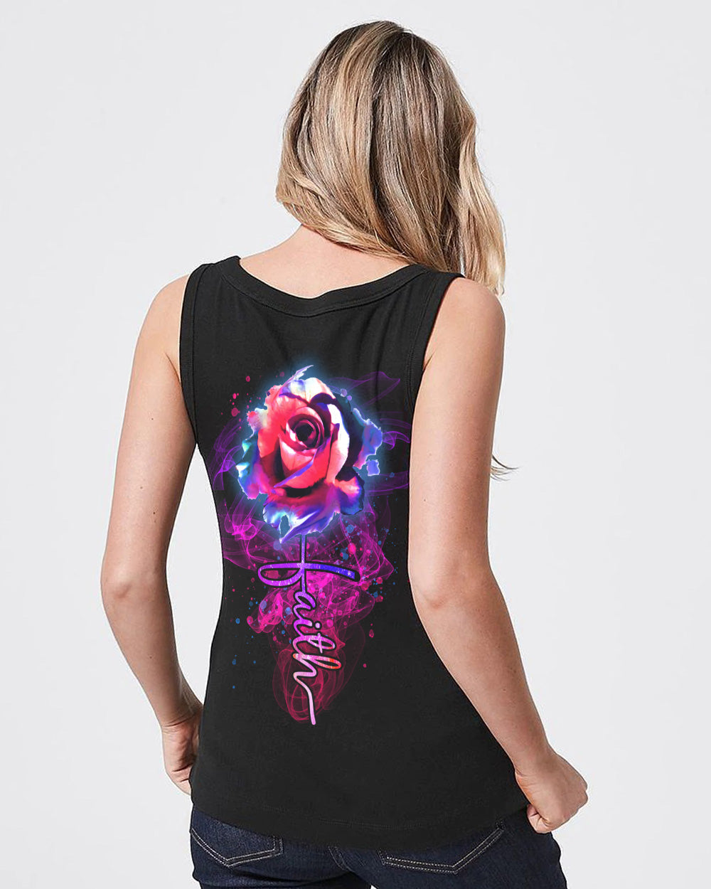 Faith Watercolor Rose Women's Christian Tanks