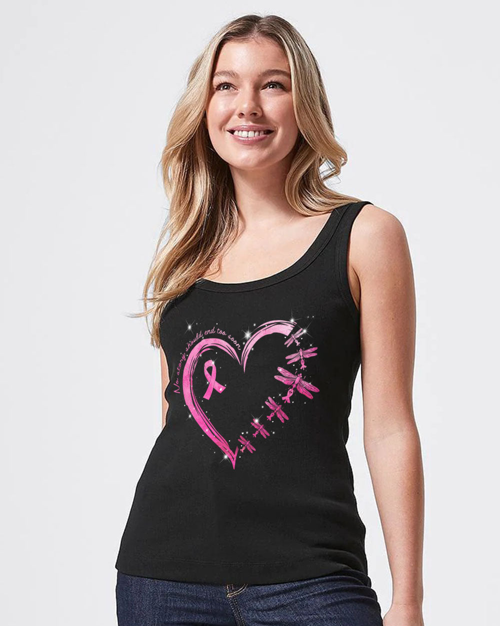 Fight Flag Dragonfly Heart Women's Breast Cancer Awareness Tanks