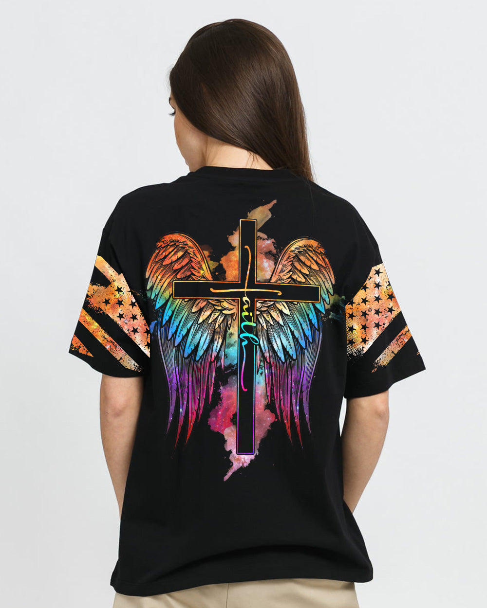 Galaxy Wings Faith Cross Women's Christian Tshirt