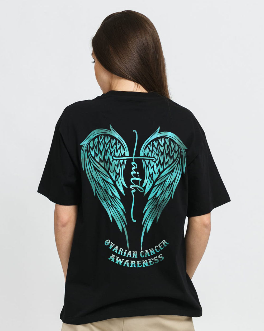 Faith Over Fear Wings Women's Ovarian Cancer Awareness Tshirt