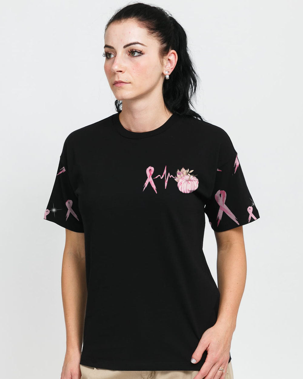 Fight Ribbon Flag Halloween Women's Breast Cancer Awareness Tshirt