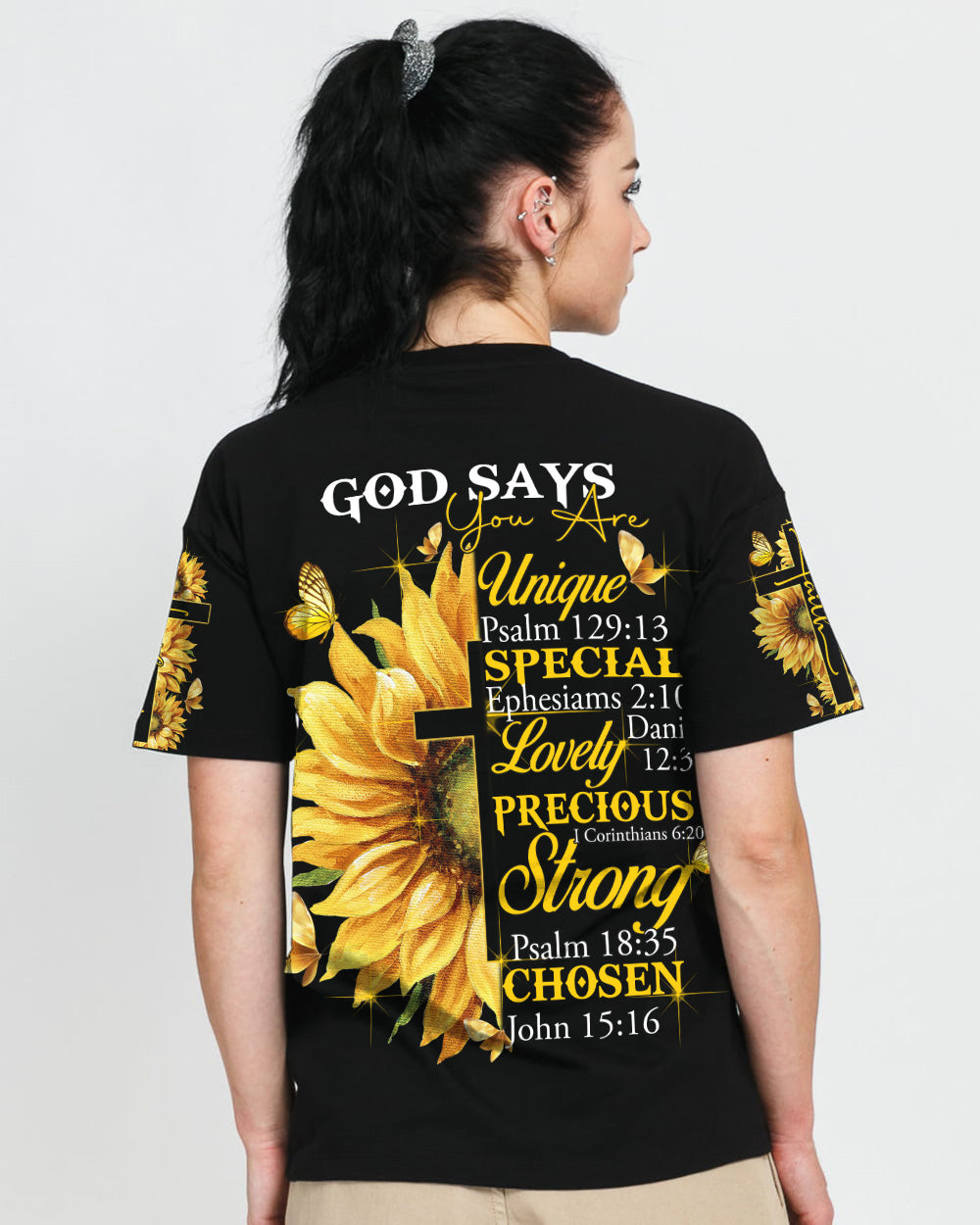 God Say You Are Sunflower Butterfly Cross Faith Women's Christian Tshirt