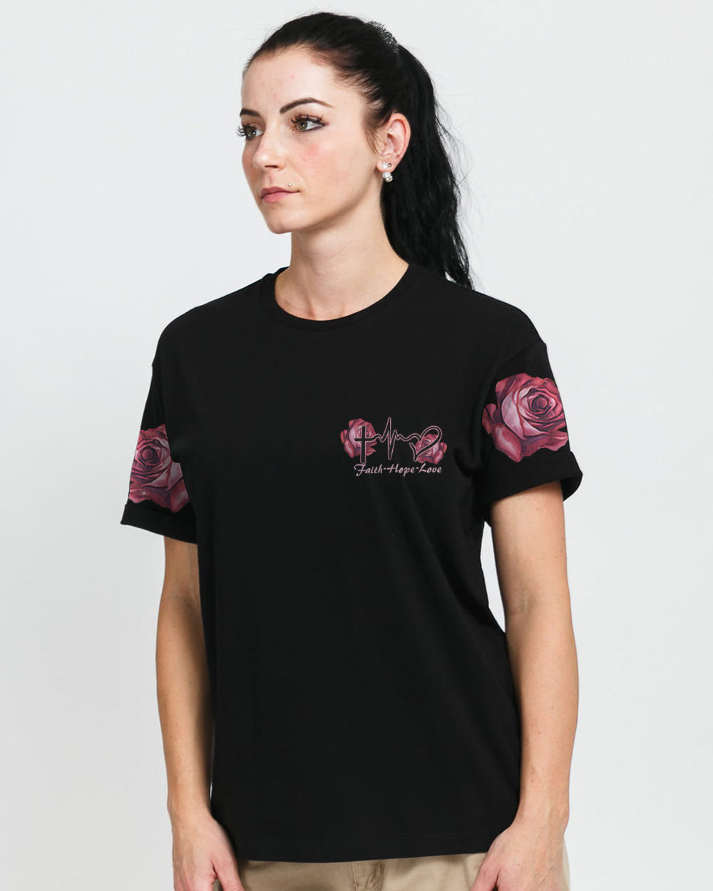 Rose Wood Cross Butterfly Women's Christian Tshirt