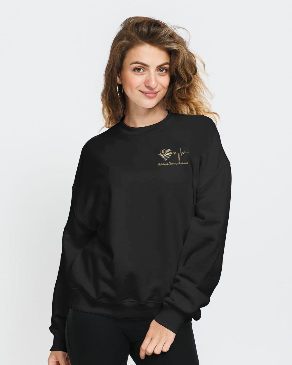 Galaxy Ribbon Heartbeat Flag Women's Childhood Cancer Awareness Sweatshirt