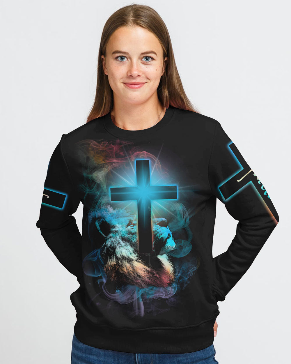 Jesus Is My God My King My Lord Colorful Lion Women's Christian Sweatshirt