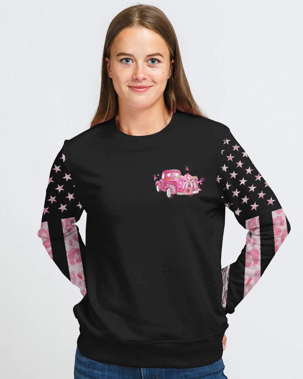 In October We Wear Pink Truck Leopard Women's Breast Cancer Awareness Sweatshirt