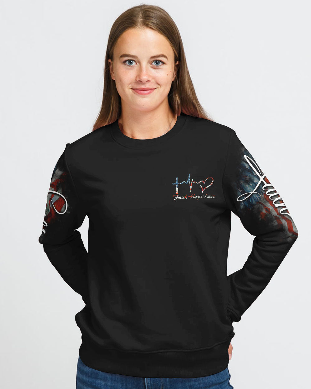 Flag Faith Wings Cross Women's Christian Sweatshirt