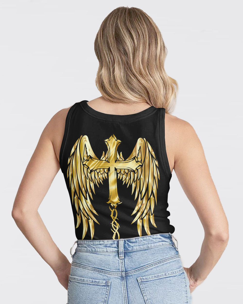 Gold Faith Wings Cross Women's Christian Tanks