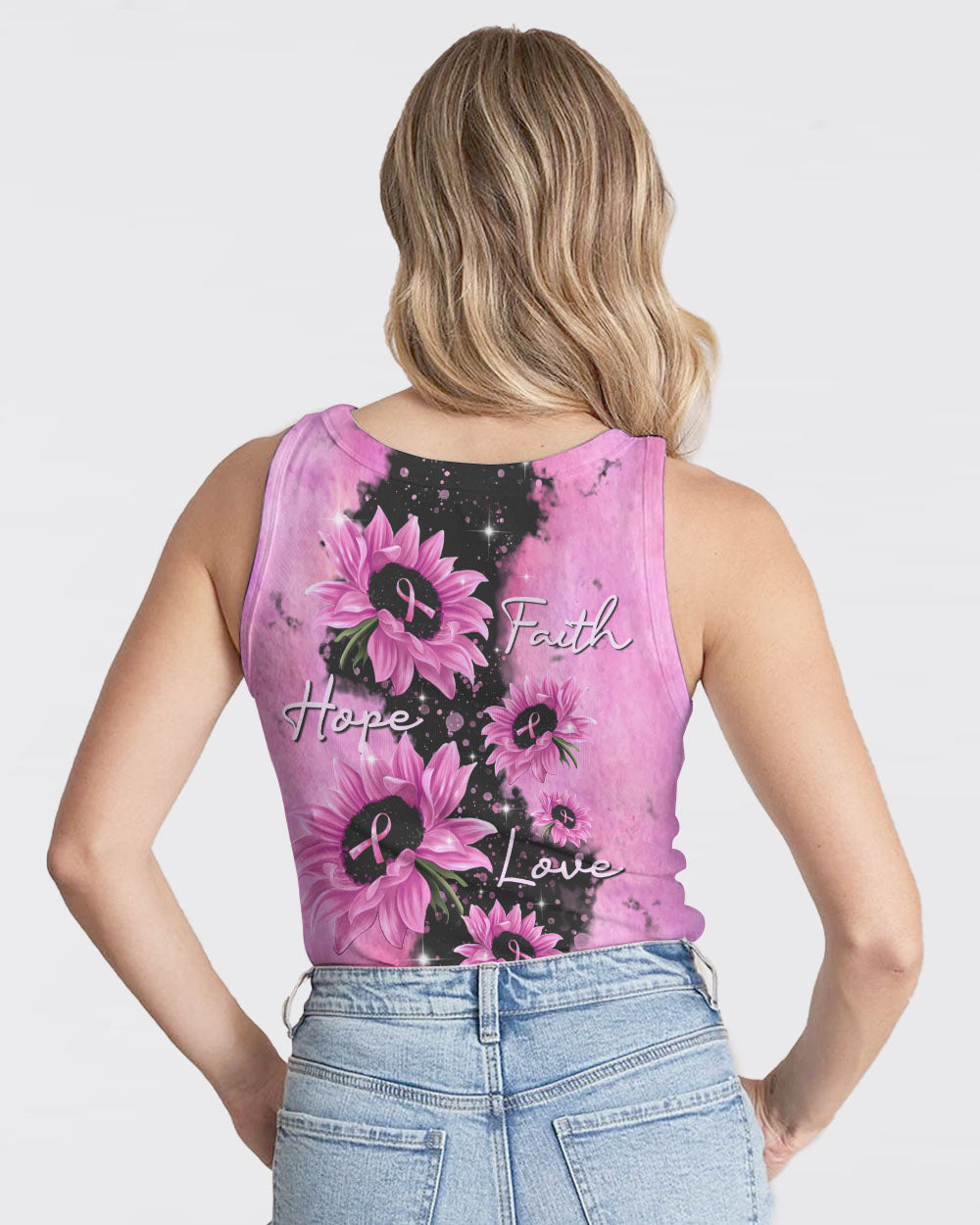 Faith Hope Love Pink Sunflower Women's Breast Cancer Awareness Tanks