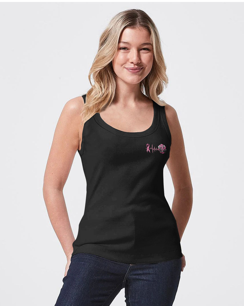 Pink Rose Ribbon Flag Women's Breast Cancer Awareness Tanks