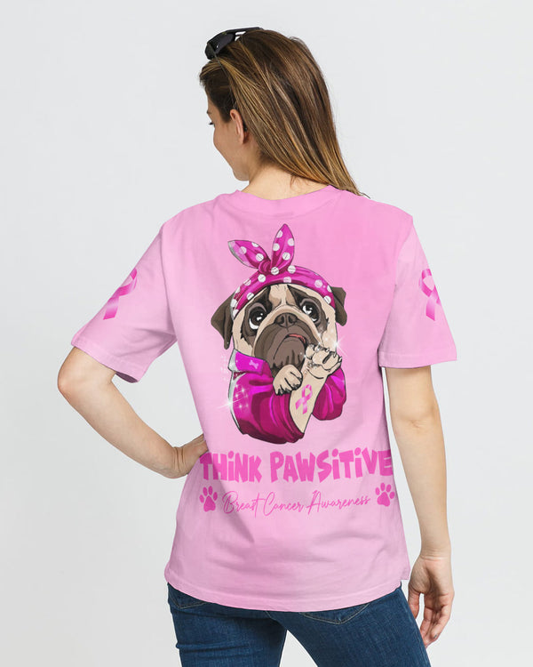 Think Pawsitive Pink Headband PullDog Women's Breast Cancer Awareness Tshirt