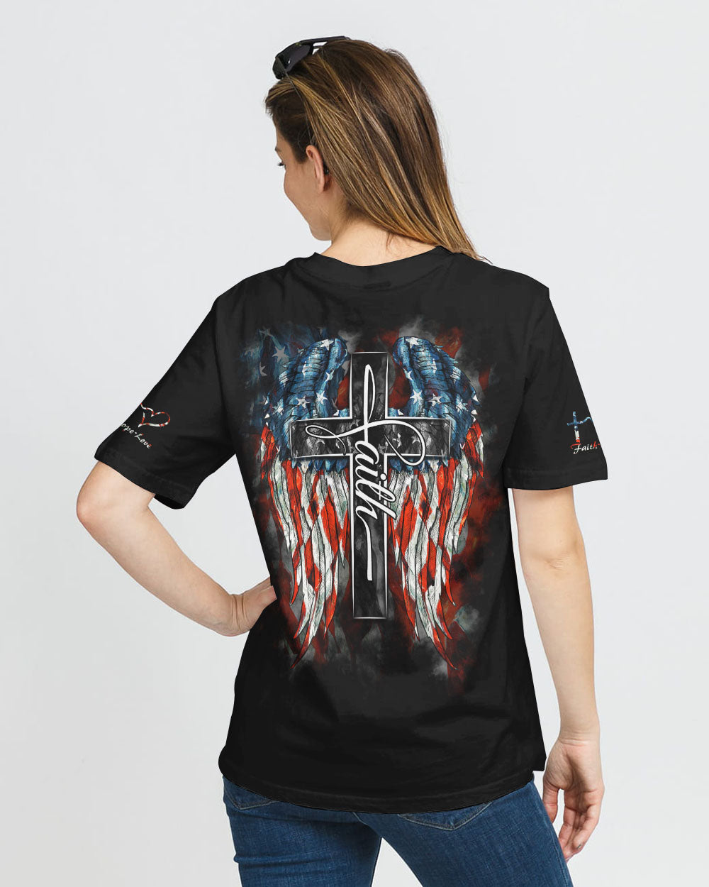 Flag Faith Wings Cross Women's Christian Tshirt