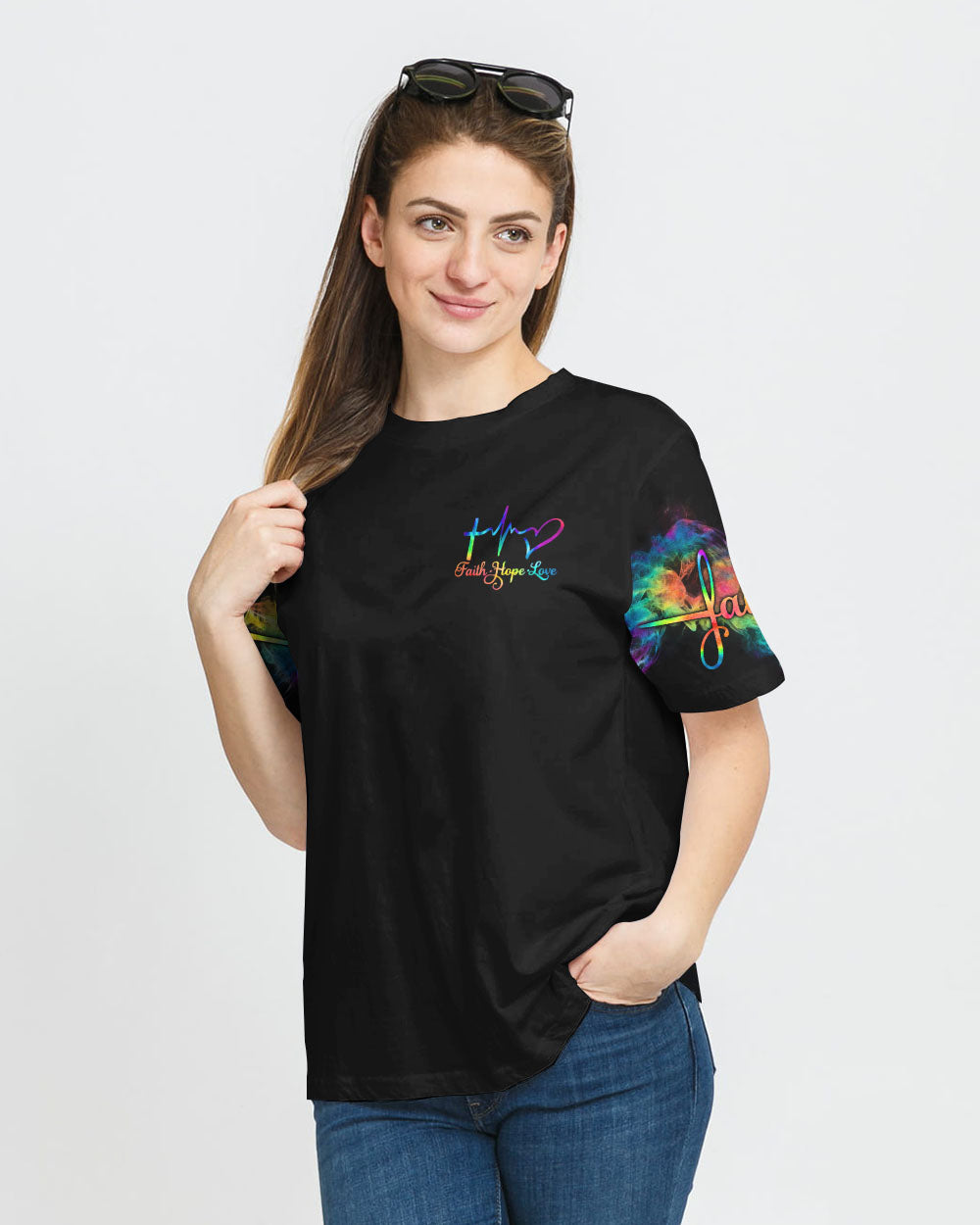 Faith Colorful Wings Cross Smoke Women's Christian Tshirt