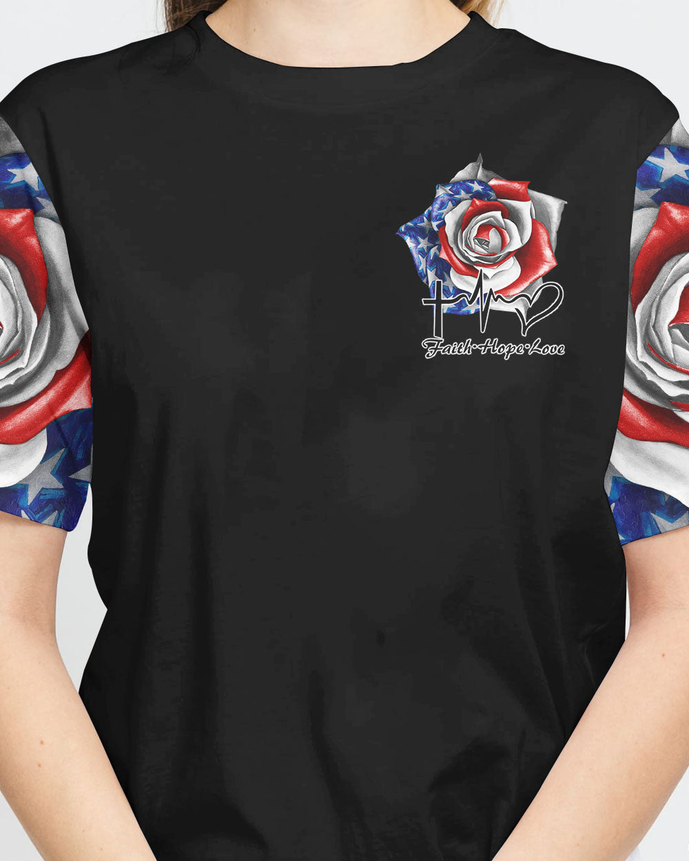 One Nation Under God Rose American Flag Women's Christian Tshirt