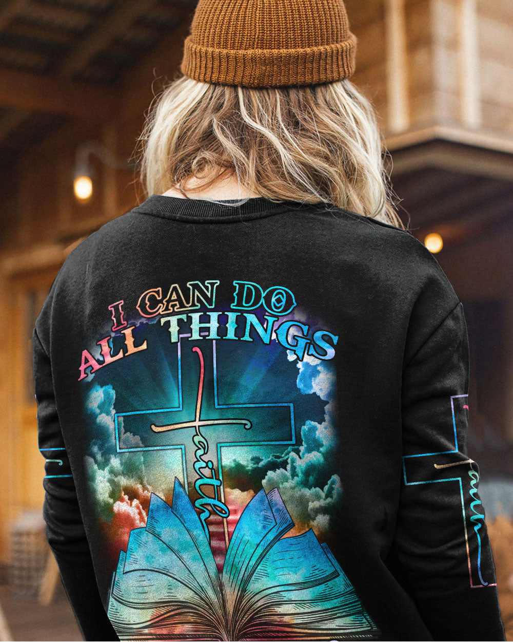 I Can Do All Things Through Christ Bible Cross Light Women's Christian Sweatshirt