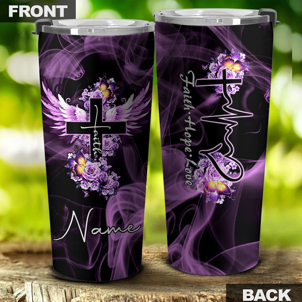 Personalized Butterfly Purple Rose Faith Tumbler - Tltm1904213ki