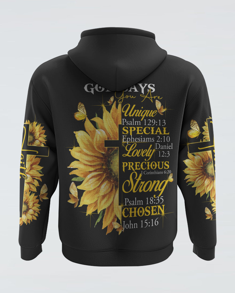 God Say You Are Sunflower Butterfly Cross Faith Women's Christian Hoodie