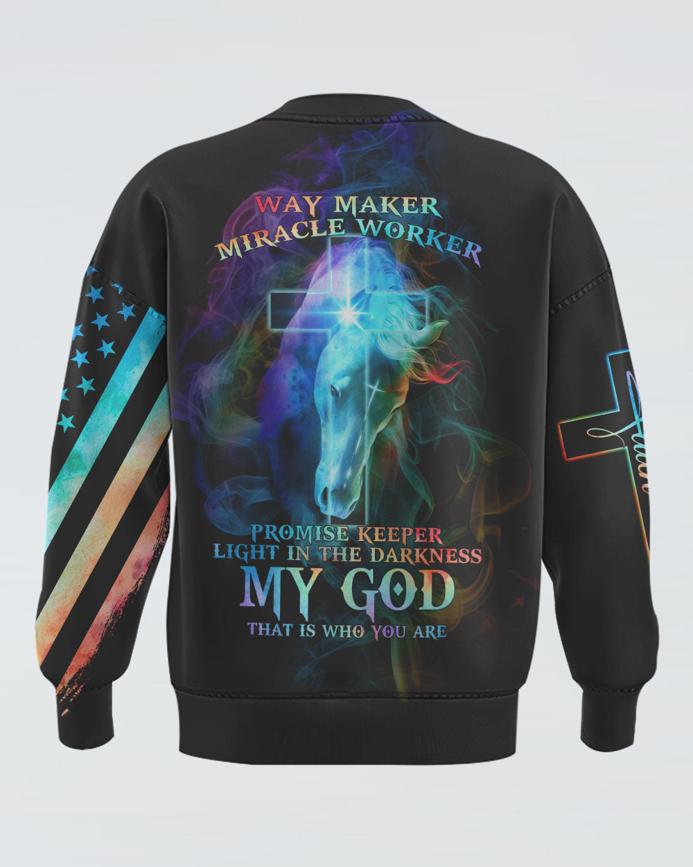 Way Maker Miracle Worker Horse Cross Colorful Women's Christian Sweatshirt