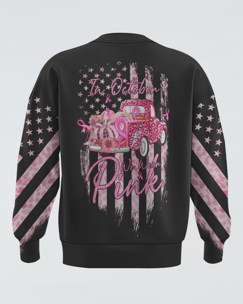 In October We Wear Pink Truck Leopard Women's Breast Cancer Awareness Sweatshirt