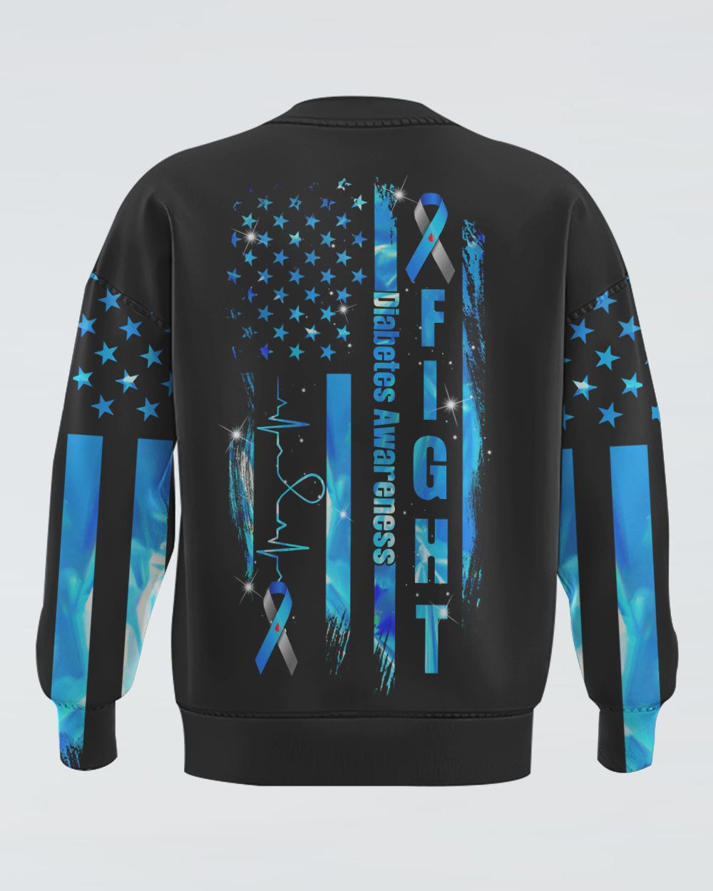 Blue Ribbon Flag Hear Beat Women's Diabetes Awareness Sweatshirt