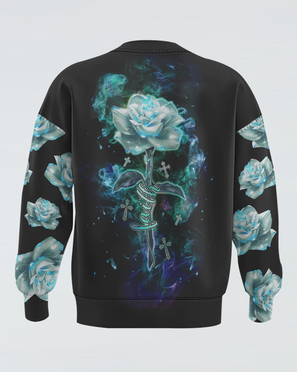 Faith Fire Rose Cross Light Smoke Women's Christian Sweatshirt