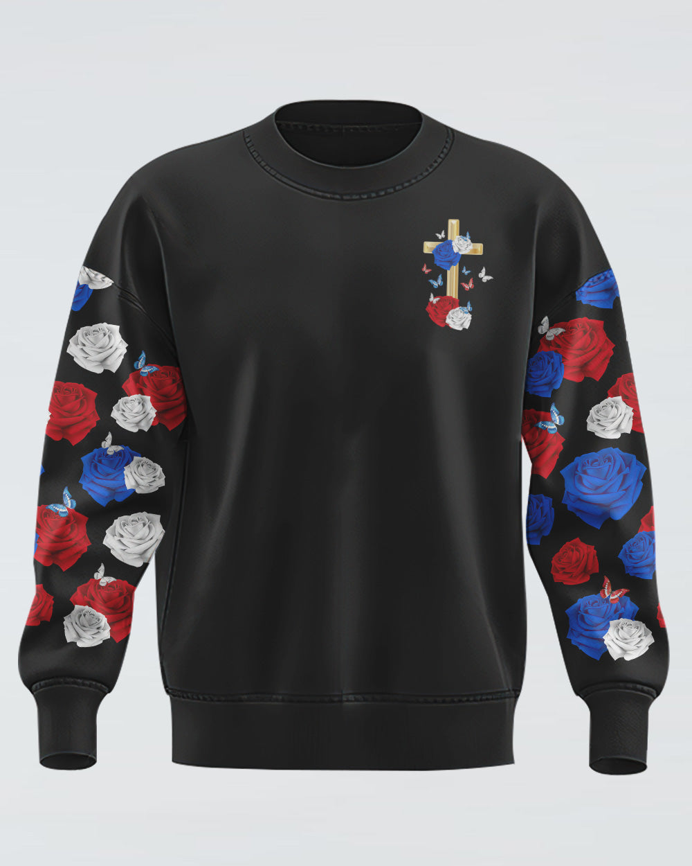 Faith Hope Love Red White Blue Rose Women's Christian Sweatshirt